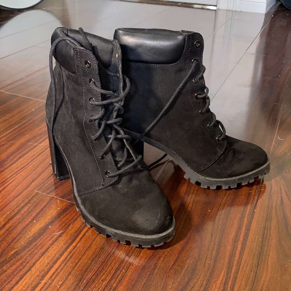Forever 21 Faux Suede Lace-Up Booties